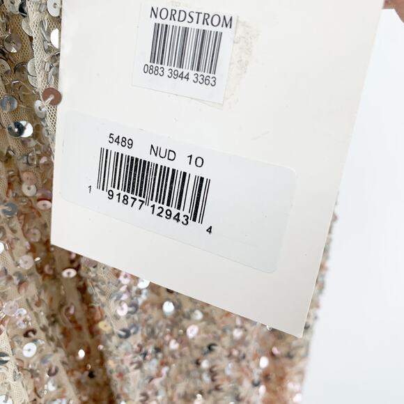 MAC DUGGAL Dress Size 10 Evening Gown Sequin Beaded V-Neck NEW Cream Cap Sleeve - Picture 7 of 8